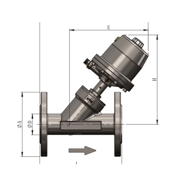 Válvula pneumática de assento angular flangeado (atuador de aço inoxidável)